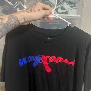 VLONE Black Tee with Red and Blue Graphics